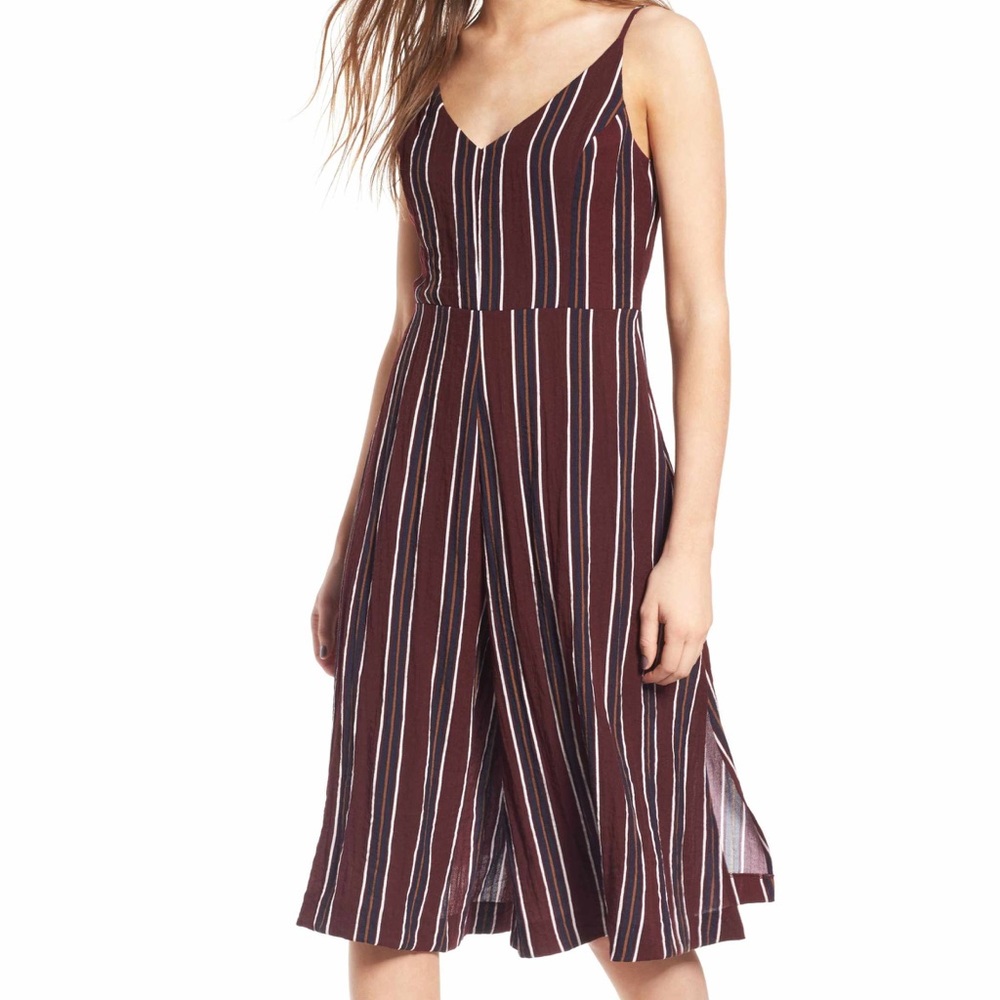 BP Maroon Striped Wide Leg Romper